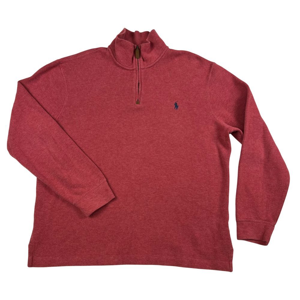 Polo Ralph Lauren Sweater Mens‎ Large 1/4 Zip Mock Neck Knit Pullover Red
